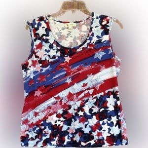 Dress Barn Starry Tank Top Americana Patriotic Women’s Large Red White Blue